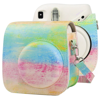 Oil Paint Full Body PU Leather Case Camera  Bag with Strap for FUJIFILM instax mini 7+, Oil Paint