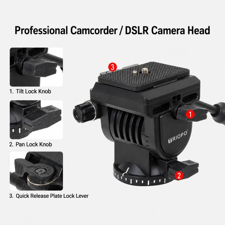 TRIOPO K2808 Aluminum Tripod Mount with HY-350 Heavy Duty Damping Head, K2808