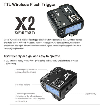 Godox X2T-N E-TTL II Bluetooth Wireless Flash Trigger for Nikon, X2T-N for Nikon