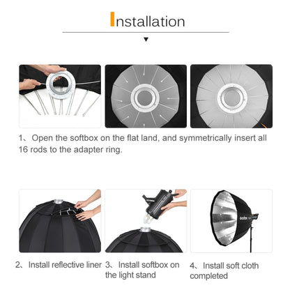 Godox P120H 120cm Deep Parabolic Softbox Reflector Diffuser Studio Light Box, P120H