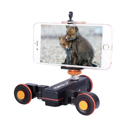 YELANGU L4X Camera Wheel Dolly II Electric Track Slider 3-Wheel Video Pulley Rolling Dolly Car with Remote Control for DSLR / Home DV Cameras, GoPro, Smartphones, Load: 3kg, L4X Dolly Car Black