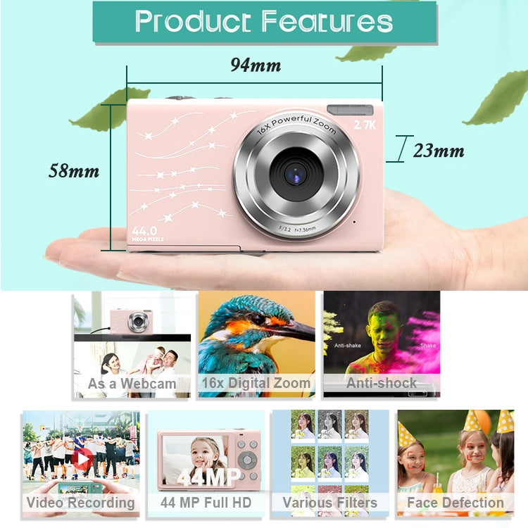DC402 2.4 inch 44MP 16X Zoom 1080P Full HD Digital Camera Children Card Camera, AU Plug, AU Plug