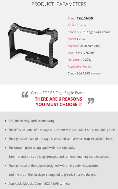 YELANGU C22-A YLG0334B-A Video Camera Cage Stabilizer for Canon EOS R5/R6/R, YLG0334B-A