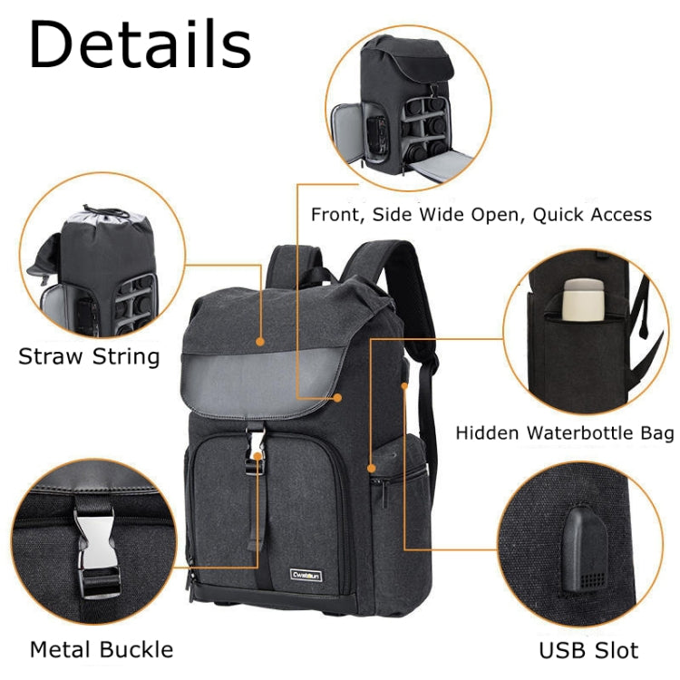 CADeN M8 Side Open Canvas Large Capacity Photography Backpack Shoulder Bag, M8 Side Open