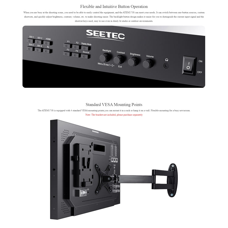 SEETEC ATEM173S 17.3 inch 3G-SDI HDMI Full HD 1920x1080 Multi-camera Broadcast Monitor, ATEM173S