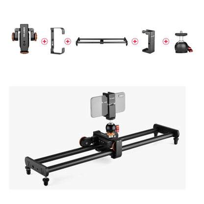 YELANGU L60E 60cm Slide Rail Track + L4 3-Wheel Video Dolly with Phone Clamp & Ballhead, L60E+L4X+PC03+Ballhead