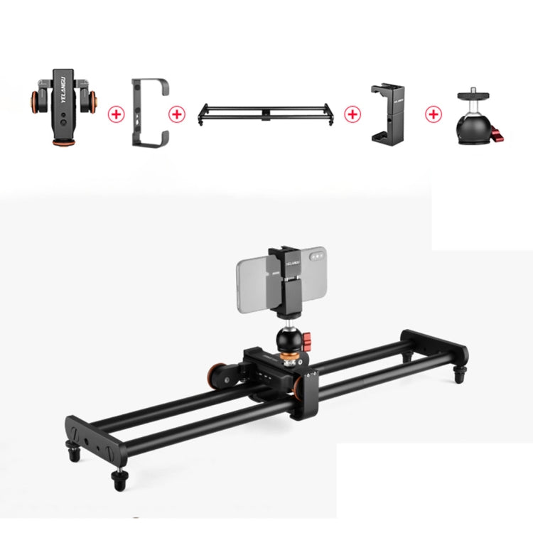 YELANGU L60E 60cm Slide Rail Track + L4 3-Wheel Video Dolly with Phone Clamp & Ballhead, L60E+L4X+PC141+T1