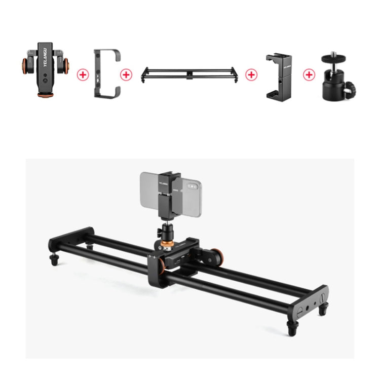YELANGU L60E 60cm Slide Rail Track + L4 3-Wheel Video Dolly with Phone Clamp & Ballhead, L60E+L4X+PC141+Ballhead