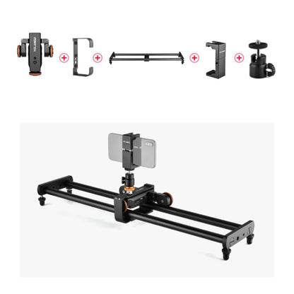 YELANGU L60E 60cm Slide Rail Track + L4 3-Wheel Video Dolly with Phone Clamp & Ballhead, L60E+L4X+PC141+Ballhead