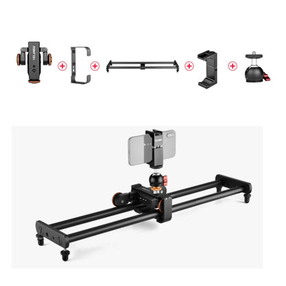 YELANGU L60E 60cm Slide Rail Track + L4 3-Wheel Video Dolly with PC142 Phone Clamp & Ballhead, L60E+L4X+PC142+T1
