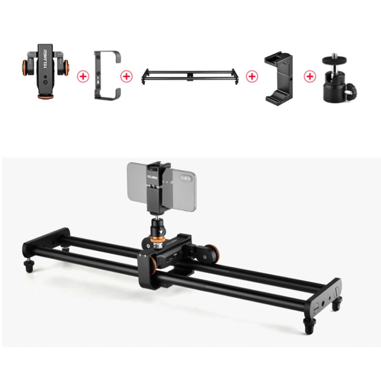 YELANGU L60E 60cm Slide Rail Track + L4 3-Wheel Video Dolly with PC142 Phone Clamp & Ballhead, L60E+L4X+PC142+Ballhead
