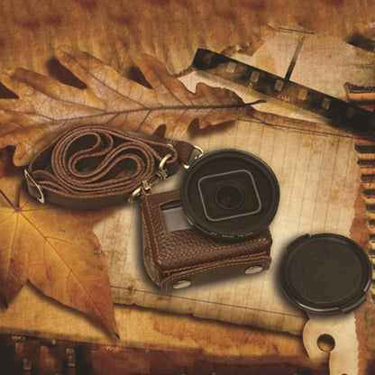 For GoPro HERO4 Litchi Texture Genuine Leather Protective Case with Sling, Litchi Texture (Brown)