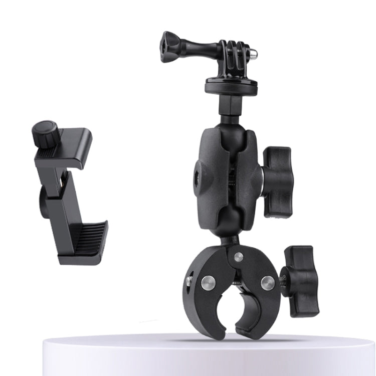 360 Rotation Adjustable Action Camera Bike Motorcycle Handlebar Holder with Phone Clamp, Standard Version with Phone Clamp