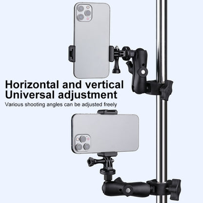 Extended Version 360 Rotation Adjustable Action Camera Bike Motorcycle Handlebar Holder with Phone Clamp, Extended Version with Phone Clamp