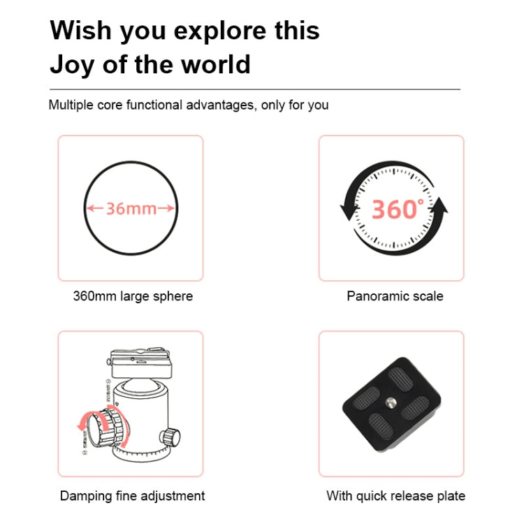 TRIOPO D-2A 360 Degree Rotation Aluminum Alloy Tripod 36mm Ball Head with Quick Release Plate, D-2A