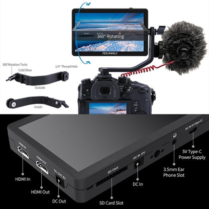 FEELWORLD F6 Plus V2 6 inch 3D LUT Touch Screen DSLR Camera Field Monitor, IPS FHD1920x1080 4K HDMI Input & Output, with Tilt Arm, F6 Plus V2