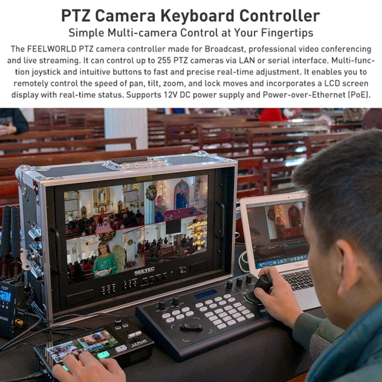 FEELWORLD KBC10 PTZ Camera Controller with Joystick and Keyboard Control ,Support PoE, KBC10