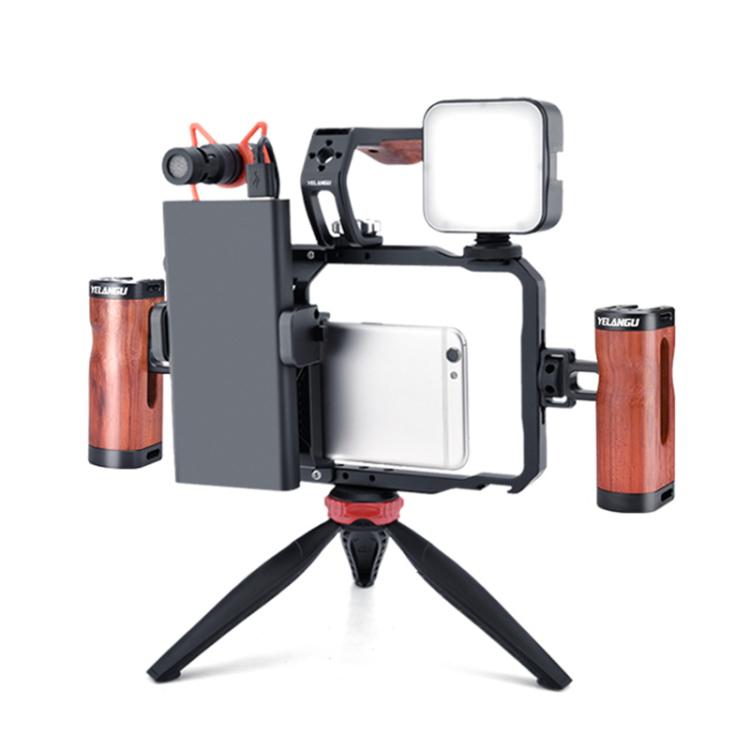 YELANGU LW101 Vlogging Live Broadcast LED Selfie Light Mic Smartphone Video Rig Handles Stabilizer Kits, LW101