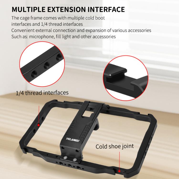 YELANGU LW101 Vlogging Live Broadcast LED Selfie Light Mic Smartphone Video Rig Handles Stabilizer Kits, LW101