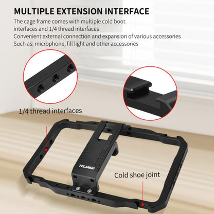 YELANGU LW101 Vlogging Live Broadcast LED Selfie Light Mic Smartphone Video Rig Handles Stabilizer Kits, LW101