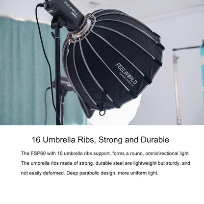 FEELWORLD FSP60 60cm Parabolic Softbox Quick Release Diffuser with Bowens Mount, FSP60 60cm