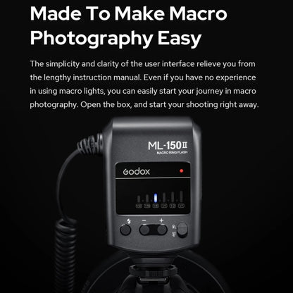 Godox ML-150II On-camera Macro Ring Flash Light with 8 Different Size Adapter Rings, ML-150II