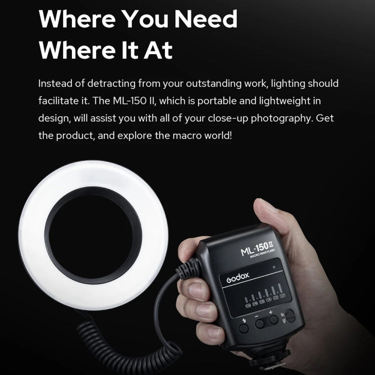 Godox ML-150II On-camera Macro Ring Flash Light with 8 Different Size Adapter Rings, ML-150II