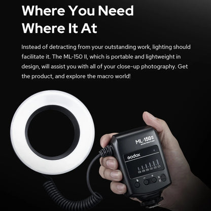 Godox ML-150II On-camera Macro Ring Flash Light with 8 Different Size Adapter Rings, ML-150II