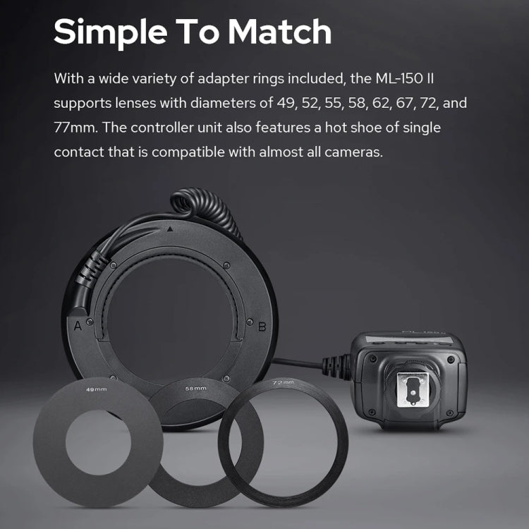 Godox ML-150II On-camera Macro Ring Flash Light with 8 Different Size Adapter Rings, ML-150II