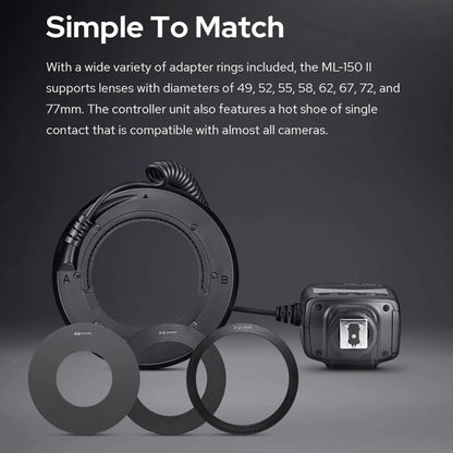 Godox ML-150II On-camera Macro Ring Flash Light with 8 Different Size Adapter Rings, ML-150II