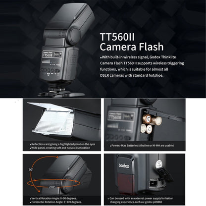 Godox TT560II Wireless 433MHz GN38 Camera Flash Speedlite Light, TT560II