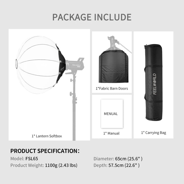 FEELWORLD FSL65 65cm Lantern Softbox Quick Release Diffuser with Bowens Mount, FSL65 65cm