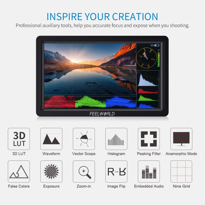 FEELWORLD FW568S 6 Inch On-camera Monitor FHD IPS 3G-SDI 4K HDMI F970 External Power and Install Kit, FW568S