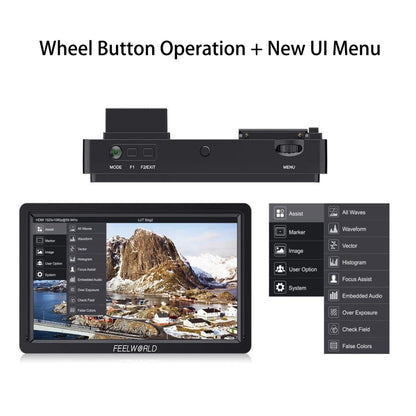 FEELWORLD FW568S 6 Inch On-camera Monitor FHD IPS 3G-SDI 4K HDMI F970 External Power and Install Kit, FW568S
