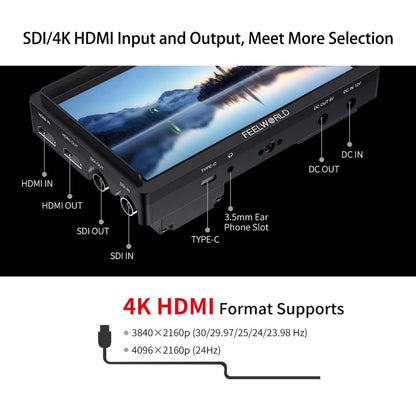FEELWORLD FW568S 6 Inch On-camera Monitor FHD IPS 3G-SDI 4K HDMI F970 External Power and Install Kit, FW568S