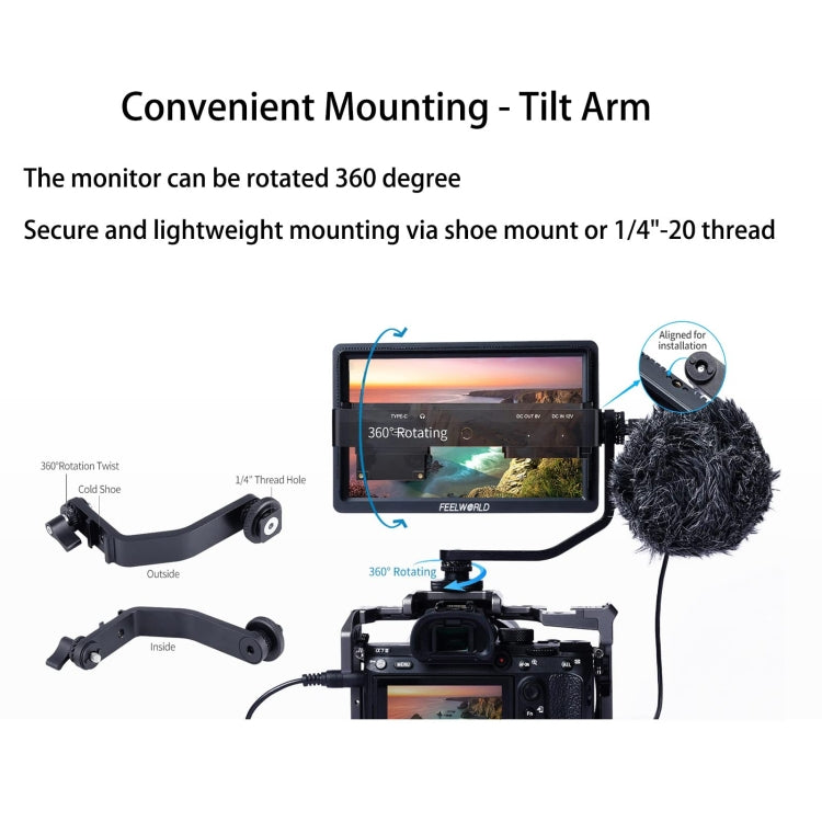 FEELWORLD FW568S 6 Inch On-camera Monitor FHD IPS 3G-SDI 4K HDMI F970 External Power and Install Kit, FW568S