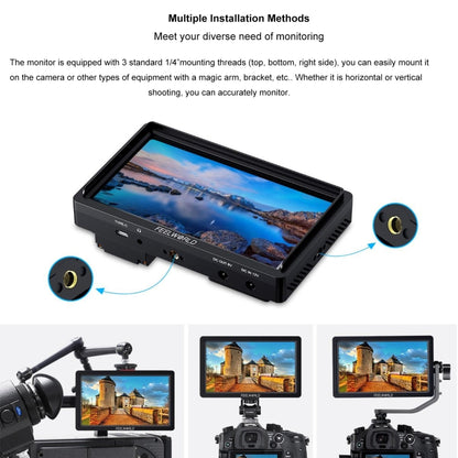 FEELWORLD FW568S 6 Inch On-camera Monitor FHD IPS 3G-SDI 4K HDMI F970 External Power and Install Kit, FW568S