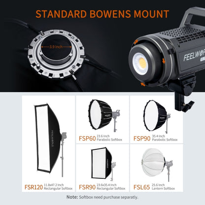 FEELWORLD FL125B 125W Bi-color Point Source Video Light, Bluetooth APP Control, FL125B
