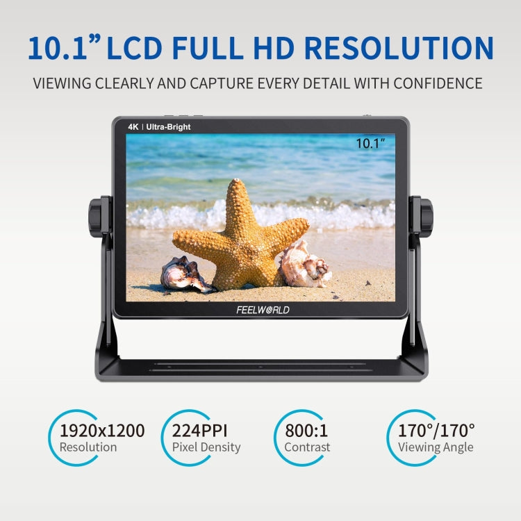 FEELWORLD LUT11H 10.1 Inch Ultra Bright 2000nit DSLR Camera Field Monitor Touch Screen 4K HDMI F970 External Power and Install Kit, LUT11H