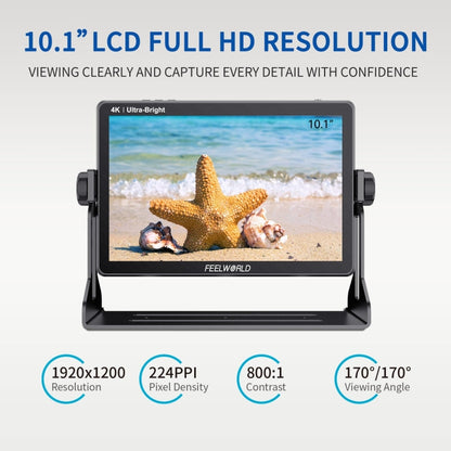 FEELWORLD LUT11H 10.1 Inch Ultra Bright 2000nit DSLR Camera Field Monitor Touch Screen 4K HDMI F970 External Power and Install Kit, LUT11H