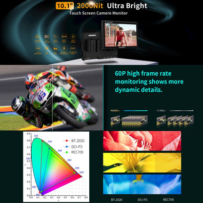 FEELWORLD LUT11H 10.1 Inch Ultra Bright 2000nit DSLR Camera Field Monitor Touch Screen 4K HDMI F970 External Power and Install Kit, LUT11H