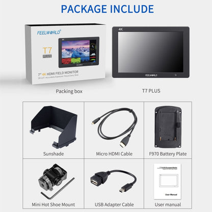 FEELWORLD T7 PLUS 7 inch 3D LUT DSLR Camera Field Monitor with Waveform 4K HDMI Aluminum Housing, T7 PLUS