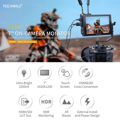 FEELWORLD SH7 7-inch Ultra Bright 2200nit On-camera Monitor SDI HDMI Cross Conversion