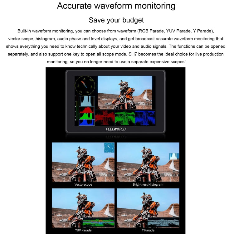 FEELWORLD SH7 7-inch Ultra Bright 2200nit On-camera Monitor SDI HDMI Cross Conversion