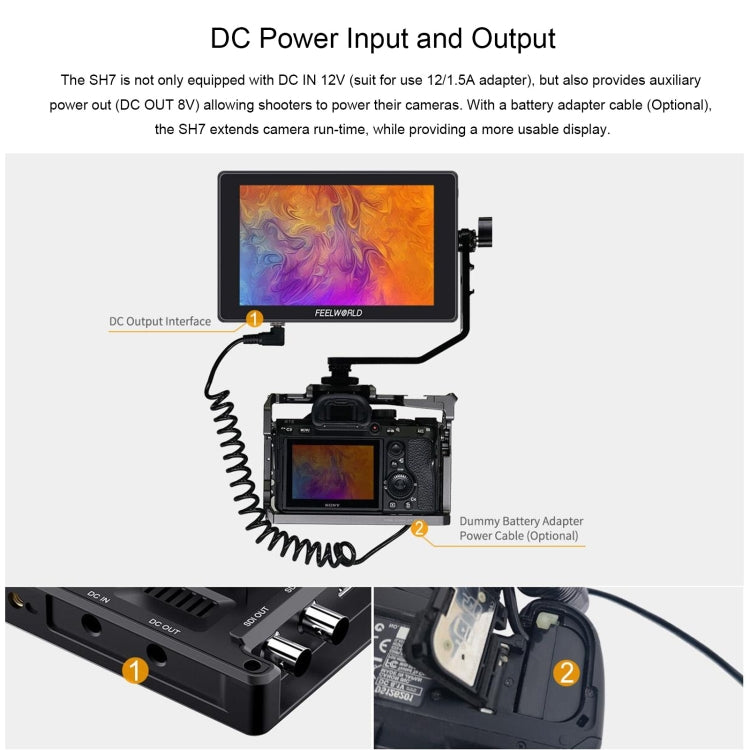 FEELWORLD SH7 7-inch Ultra Bright 2200nit On-camera Monitor SDI HDMI Cross Conversion