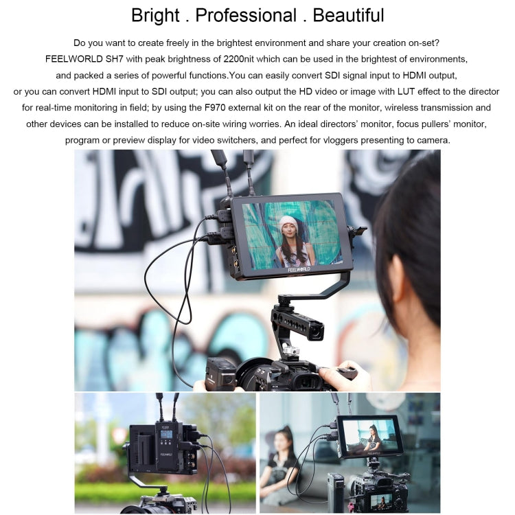 FEELWORLD SH7 7-inch Ultra Bright 2200nit On-camera Monitor SDI HDMI Cross Conversion