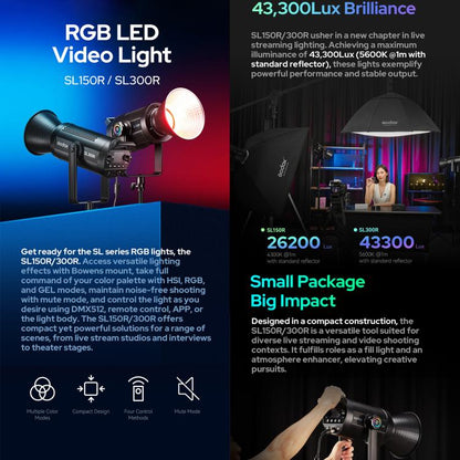 Godox SL150R RGB LED Video Light 165W CRI/TLCI 97+ COB Monolight Bowens Mount Studio Photo Light, SL150R