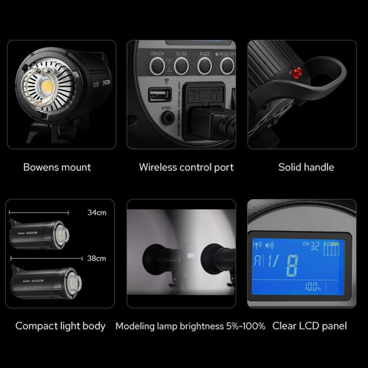 Godox SK300II-V Studio Flash Photo Light 300Ws Bowens Mount Monolight Light, SK300II-V