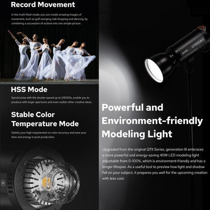 Godox QT1200III Quicker Studio Flash Light 1200Ws Bowens Mount High Speed Flash, QT1200III