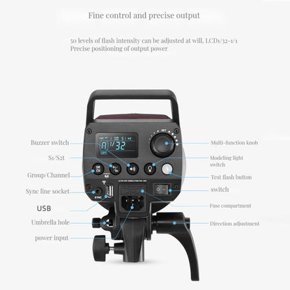 Godox MS200-V Studio Flash Light 200Ws Bowens Mount Strobe Light with Lamp Cover, MS200-V